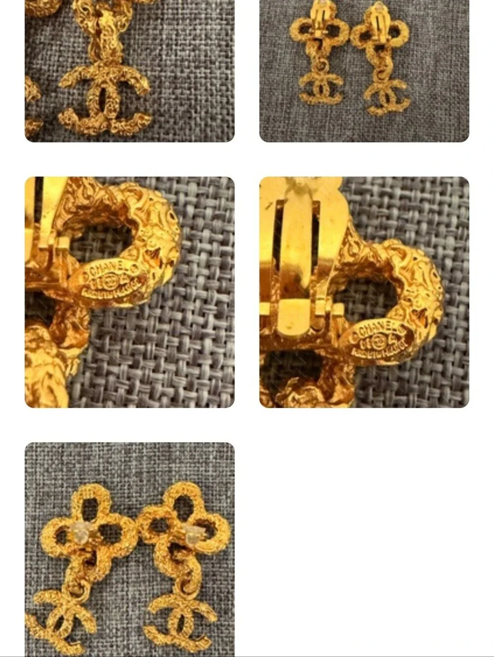 CHANEL Gold Textured CC Drop Earrings